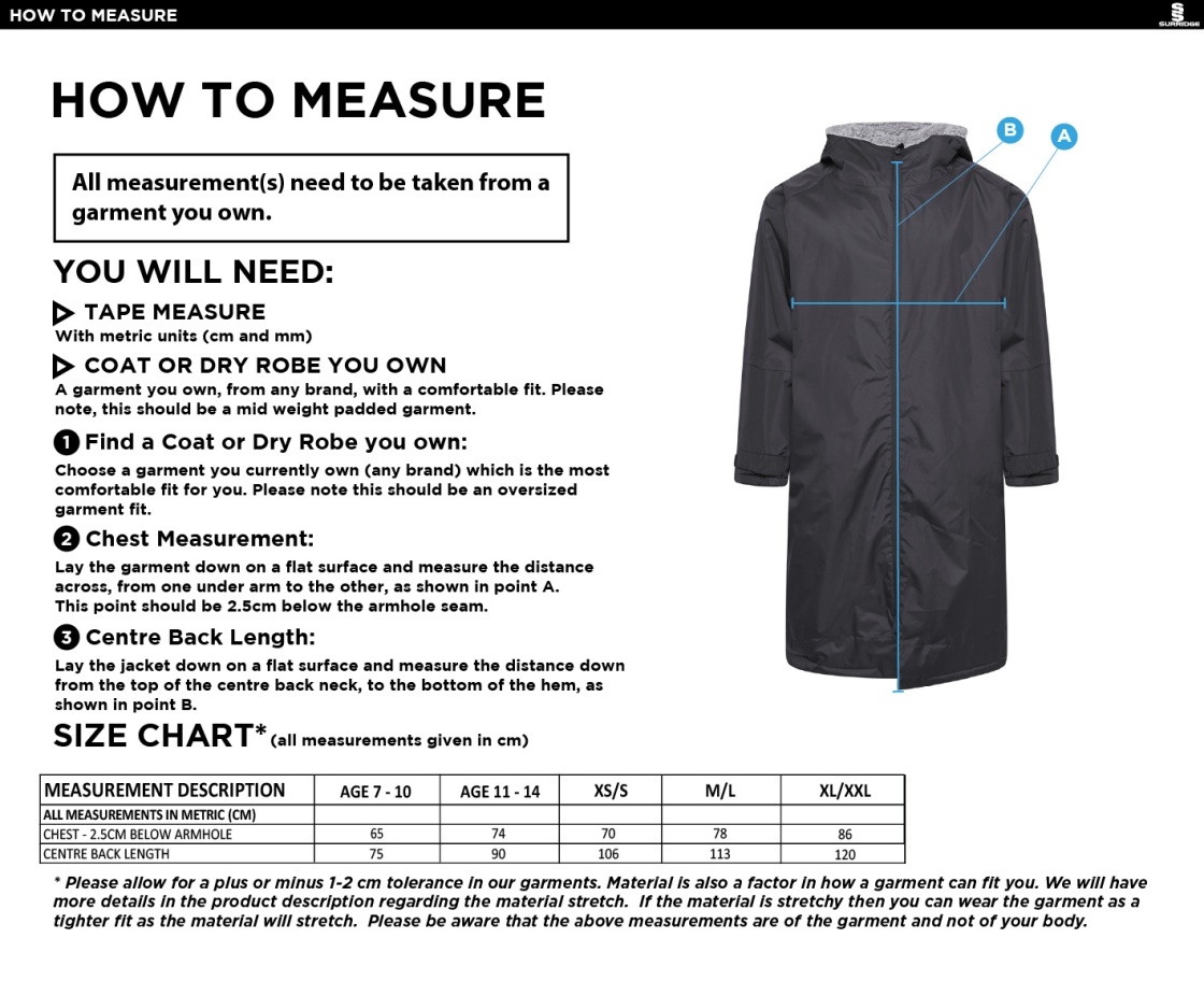 Builth Wells CC FLEECE ROBE - Size Guide