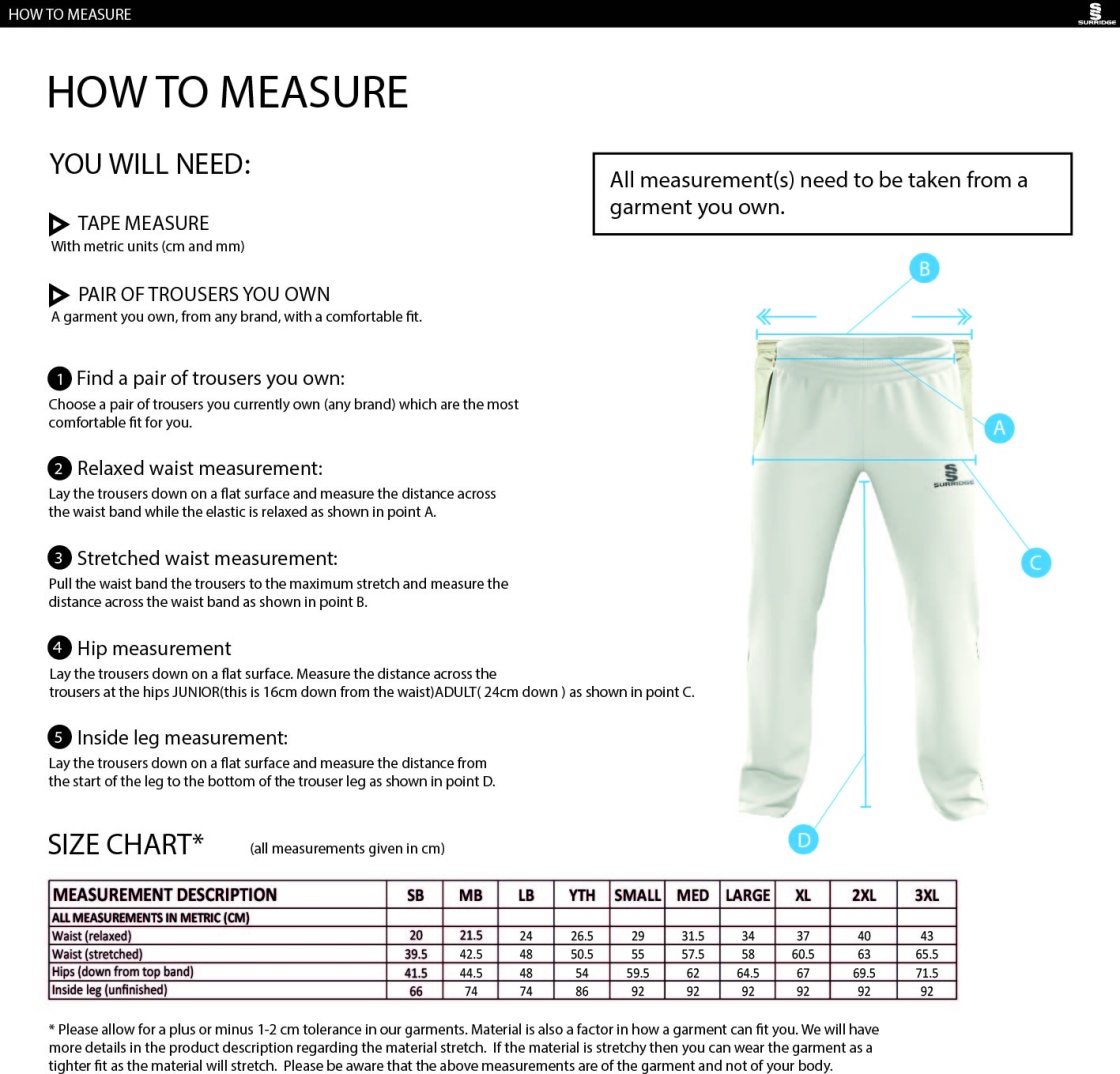 Builth Wells CC - Pro Trousers - Size Guide