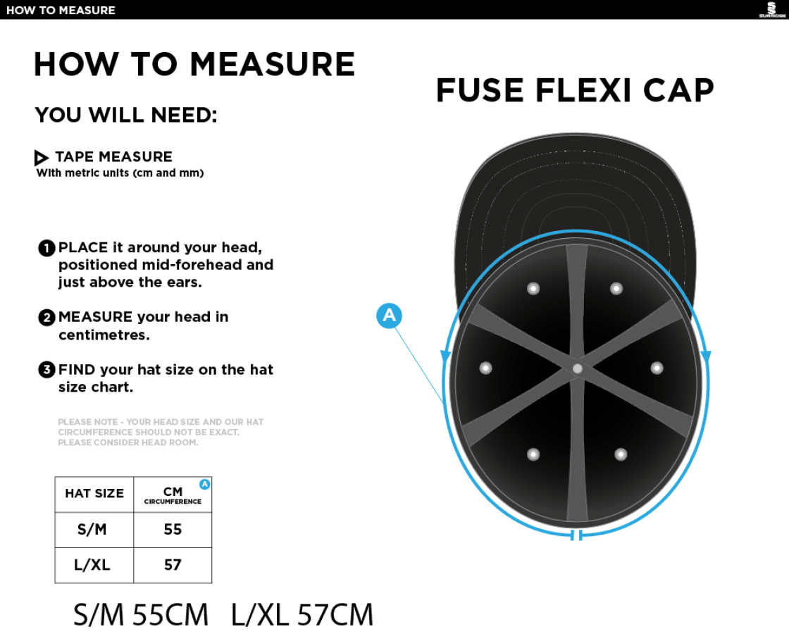 Builth Wells CC FUSE FLEXI FIT CAP - Size Guide