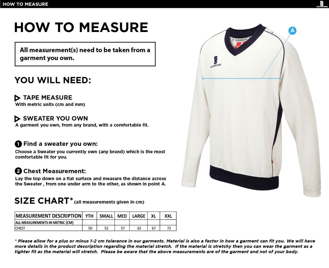 Builth Wells CC - Long Sleeve Sweater - Size Guide