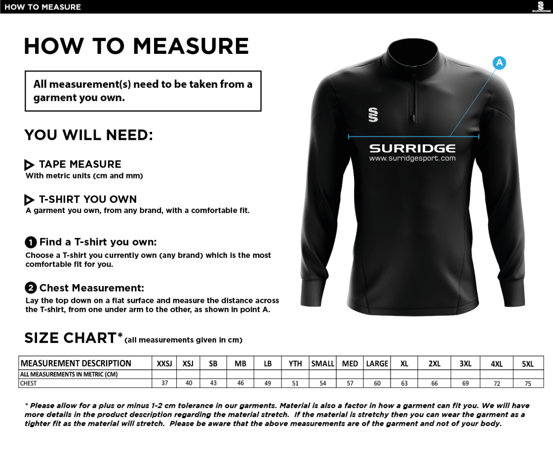 Builth Wells CC - Blade Performance Top - Size Guide