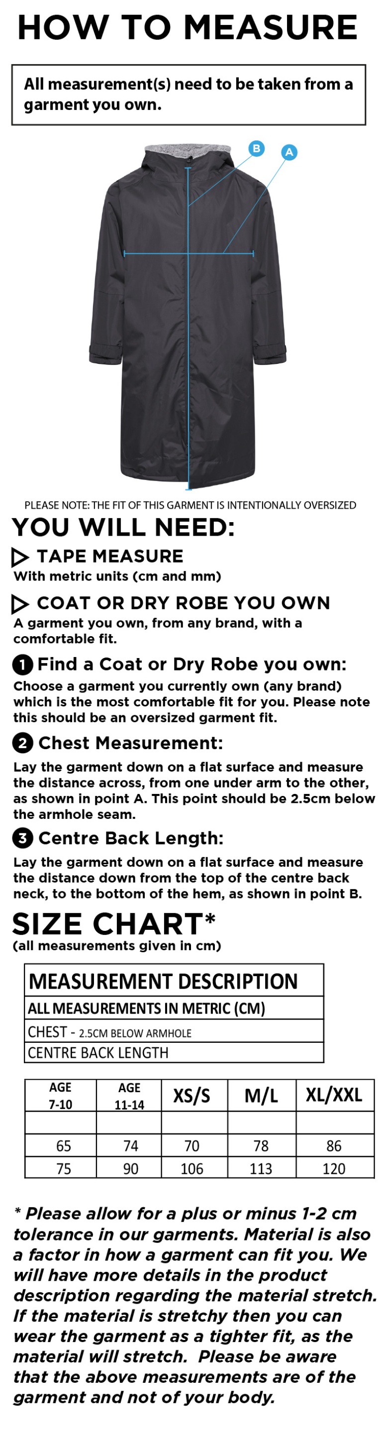 Builth Wells CC FLEECE ROBE - Size Guide